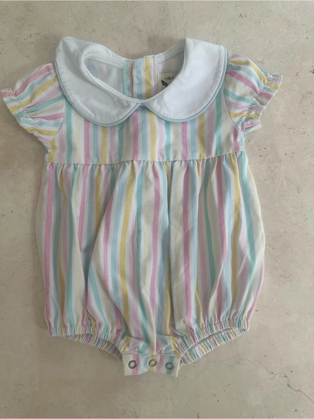 Pastel Stripe Peter Pan Collar Baby One-Piece Bubble